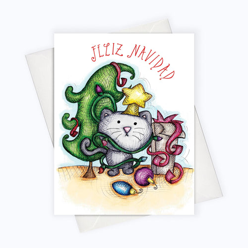 SPANISH HOLIDAY CAT CARD | Tarjetas En Español | CAT HOLIDAY CARD | Feliz Navidad Card | Spanish Christmas Card | Spanish Holiday Card SPanish Card Cat lovers Gatos navideños gatos de navidad