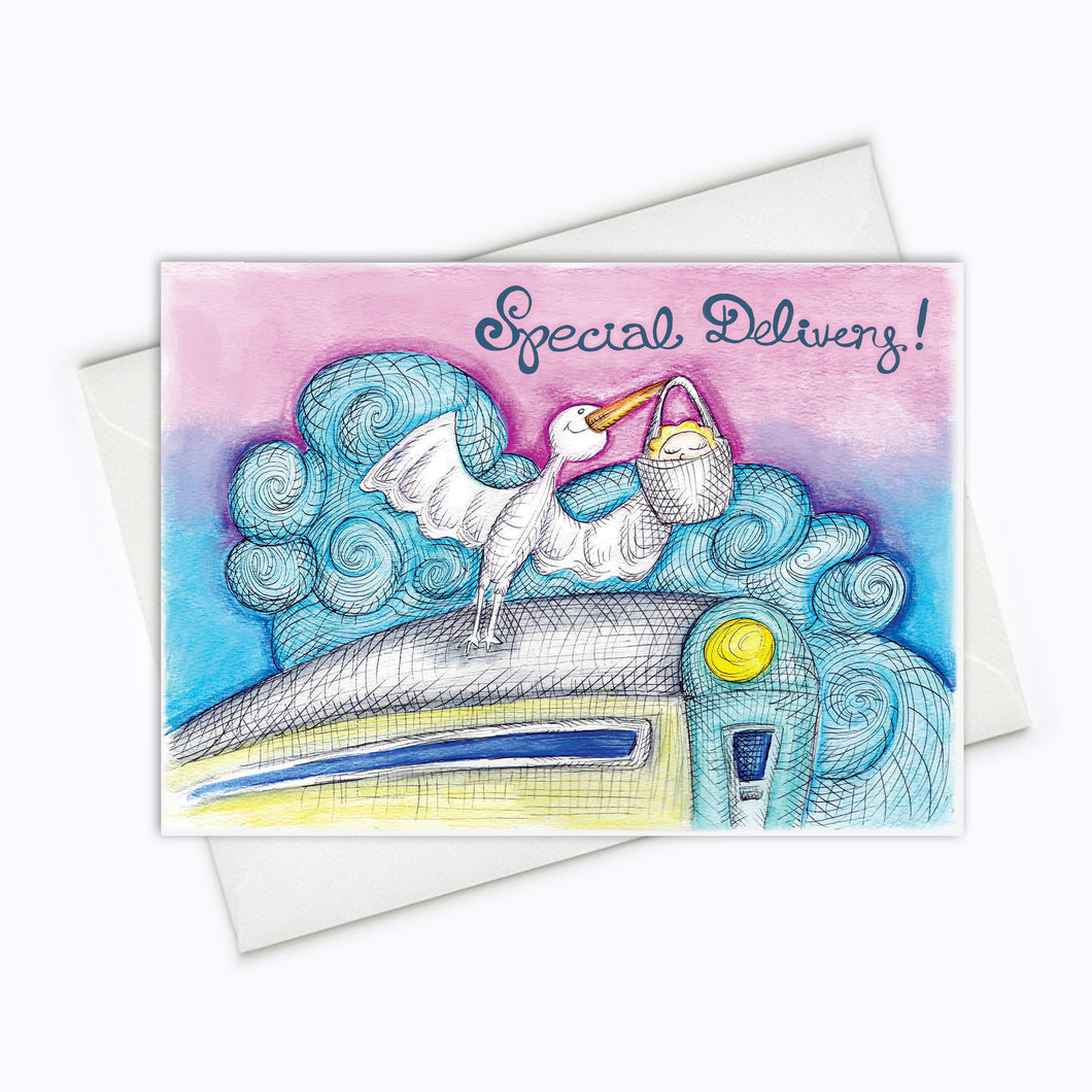 Stork baby shower card baby card