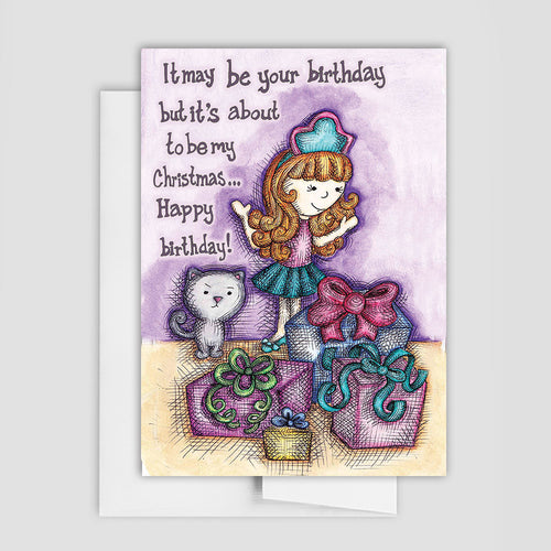 BIRTHDAY CARD - Cat in a Box Birthday Greeting Card