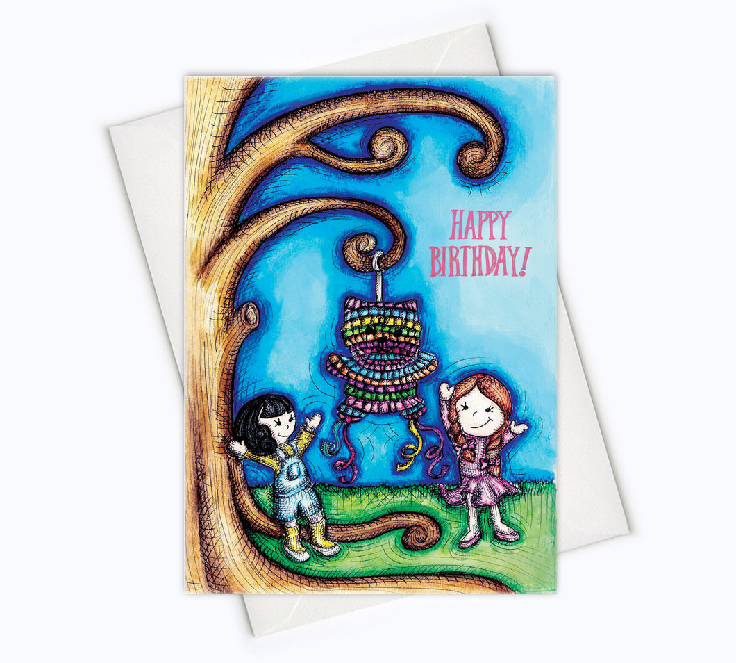 CAT BIRTHDAY CARD - Cat Piñata Birthday Greeting Card