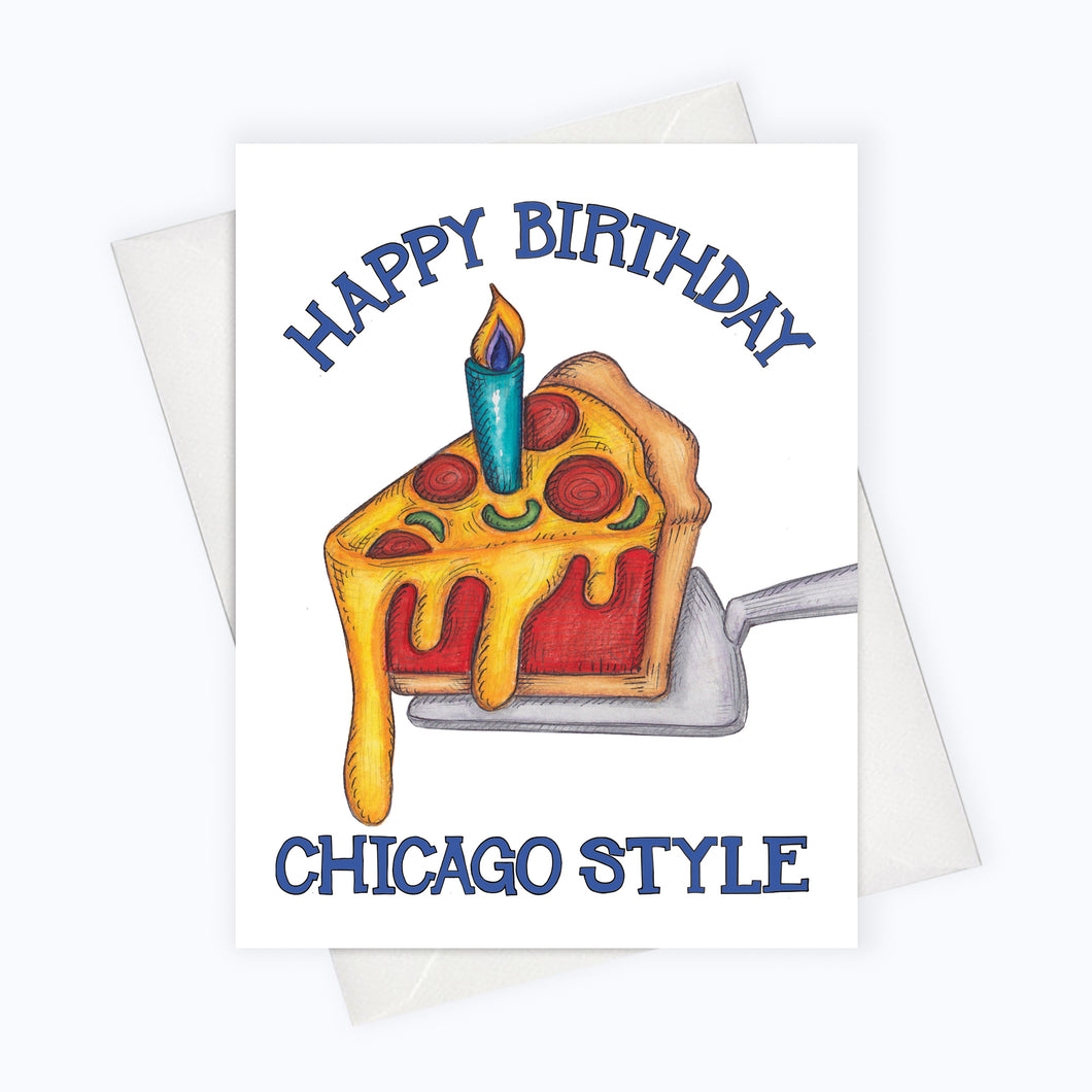 Deep dish pizza card chicago birthday card