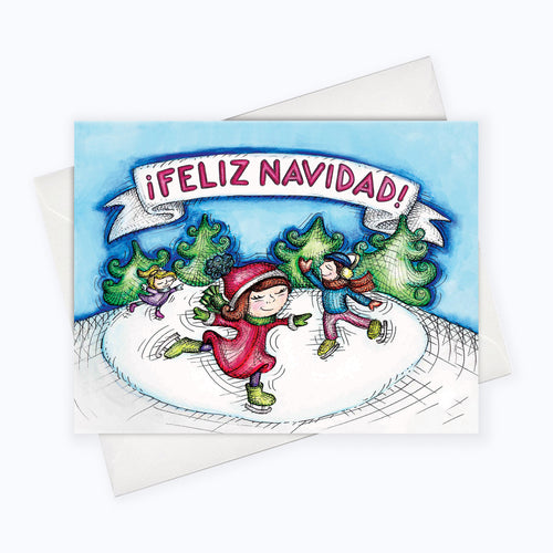 SPANISH HOLIDAY CARD | Skaters Holiday Greeting Card | Feliz Navidad Card | Christmas Card | Tarjeta de Navidad en Español | Spanish Christmas Card
