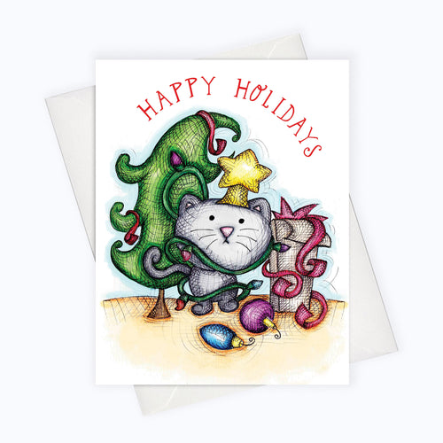 CAT HOLIDAY CARD | Cat Holiday Greeting Card | Holiday Stationery | Christmas Card Cat Lovers Christmas Card