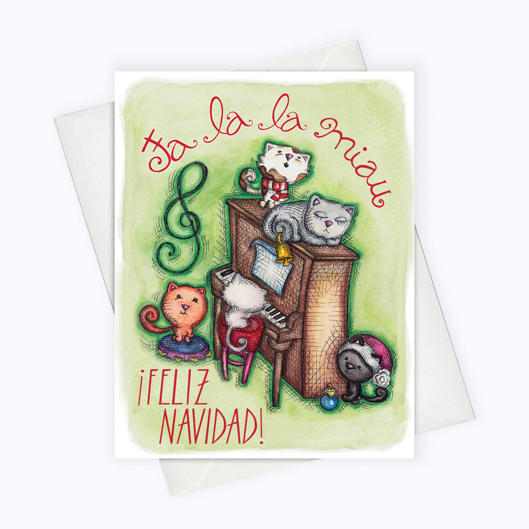 SPANISH HOLIDAY CARD | Cat Holiday Spanish Card | Fa la la Meow | Tarjeta de Navidad