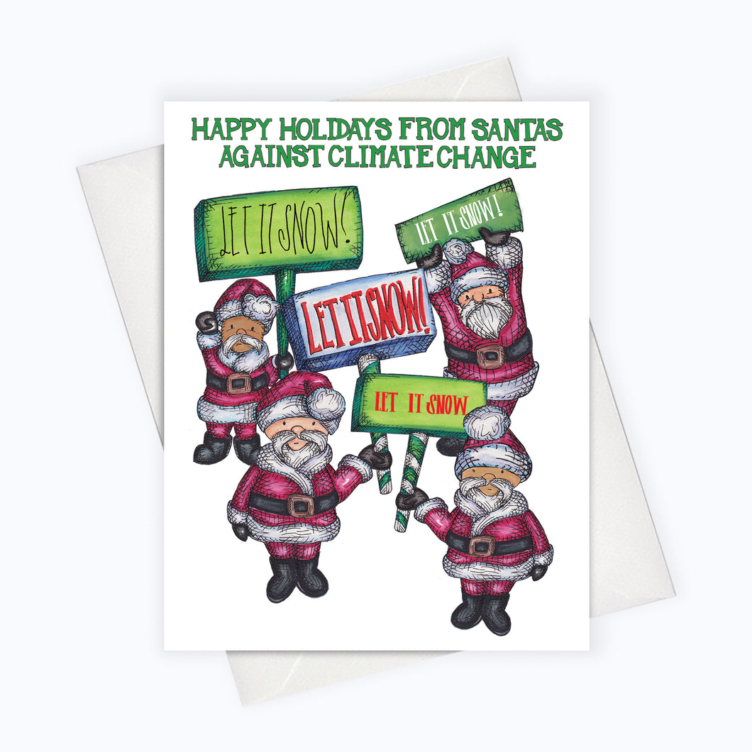 FUNNY HOLIDAY CARD | Let It Snow Card | Santas Against Climate Change | Holiday Greeting Card | Holiday Stationery