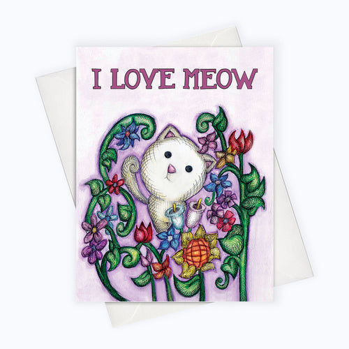 cat and flowers card cat lovers illustration