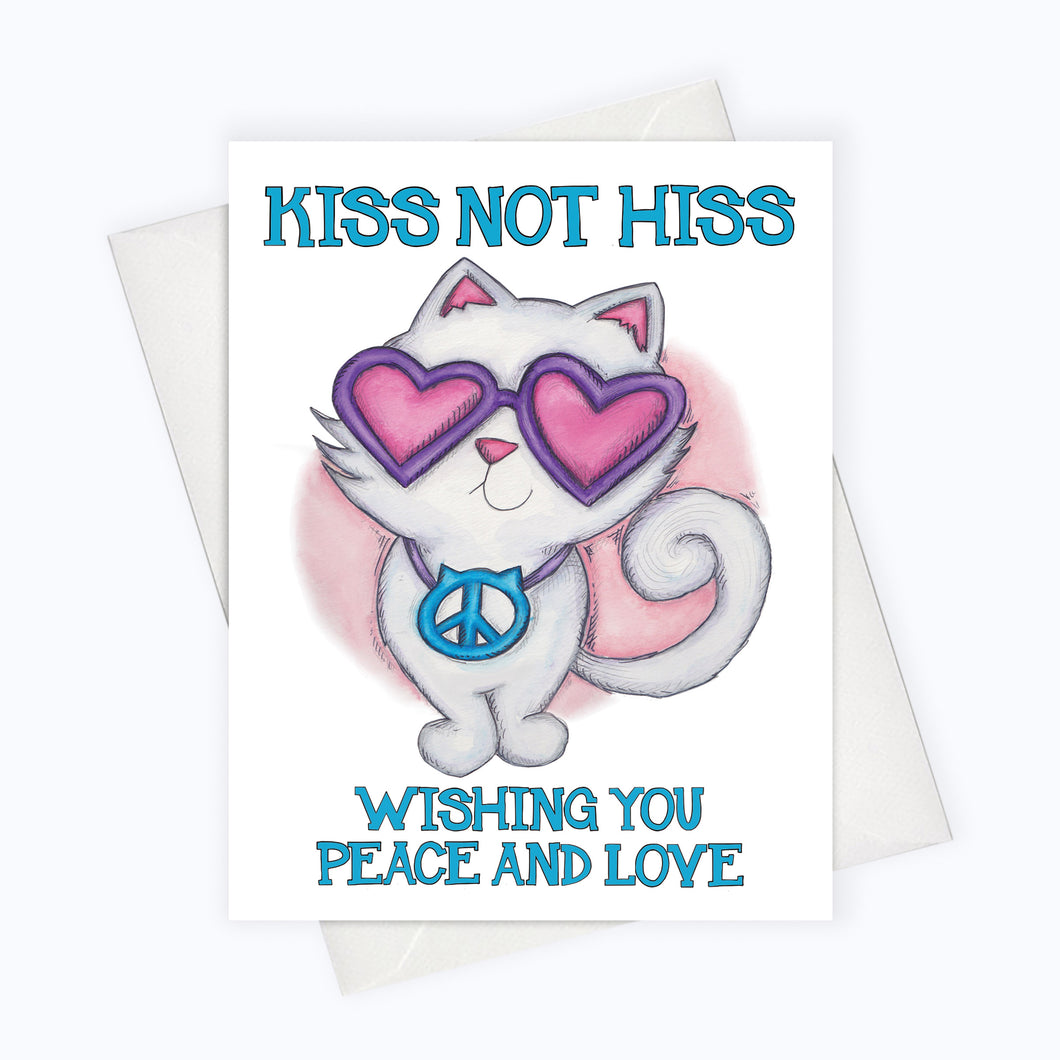 hippie cat kiss not hiss cat lovers card