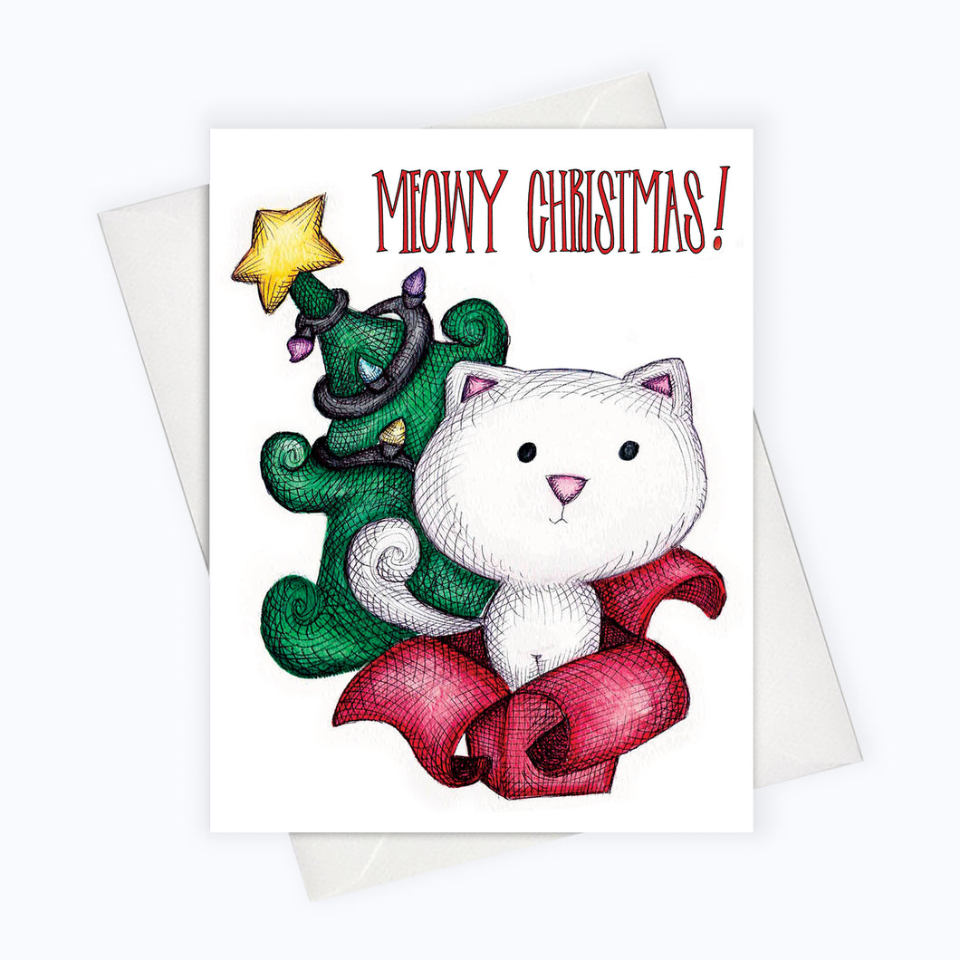 Meowy Christmas Card Cute Cat Christmas Card Cat Holiday Card for Cat Lovers