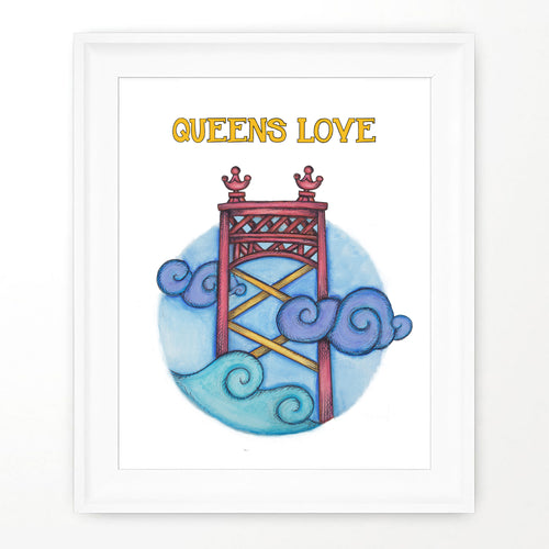 Queens bridge print, poster of Queens love on the skyline
