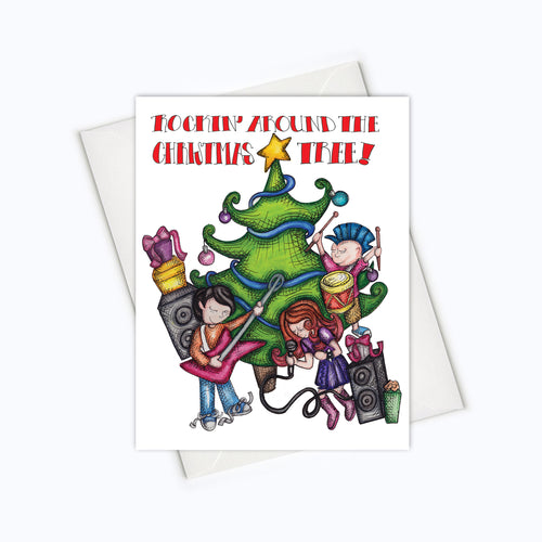 HOLIDAY CARD | Rocking Around The Christmas Tree Christmas Card | Punk Card | Holiday Stationery | Christmas Card
