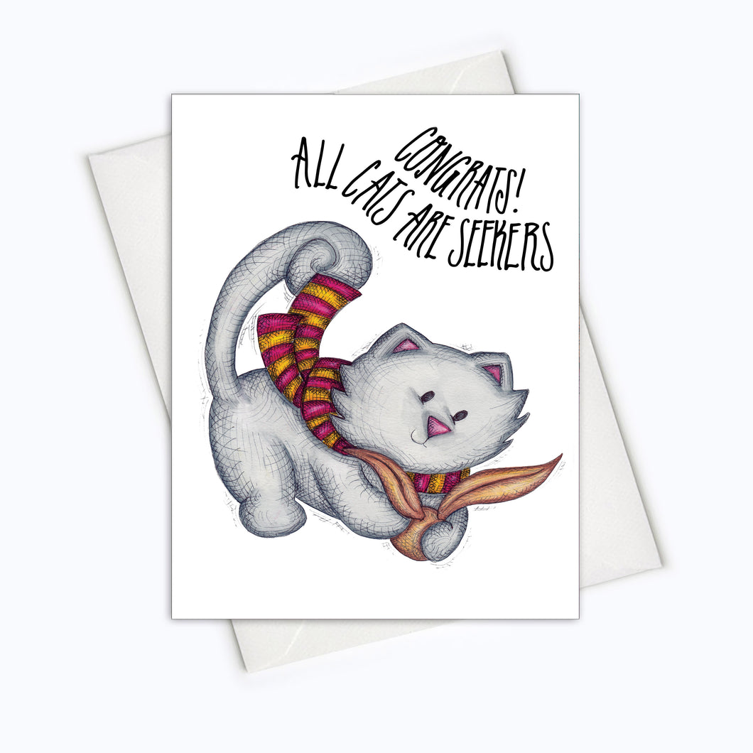 PAWTER CATS CARDS - Seeker Cat Cards - Card for Cat Loving Muggles - Congratulations Card