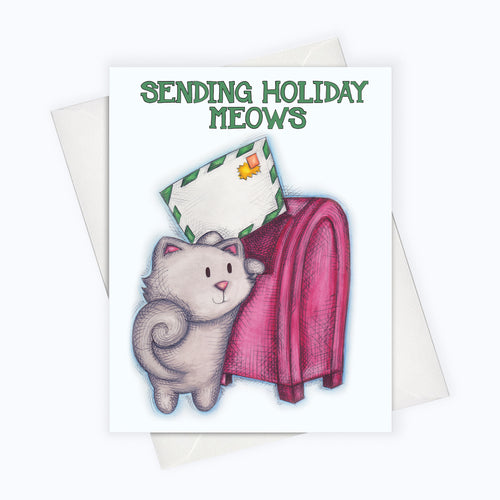 CAT HOLIDAY CARD | Sending Holiday Meows Cat Holiday Greeting Card | Holiday Stationery | Christmas Card | Cat Lovers Holiday