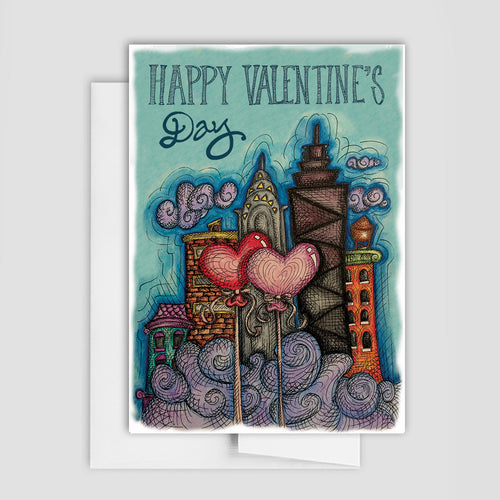 SKYLINE VALENTINE CARD- Happy Valentine's Day Card