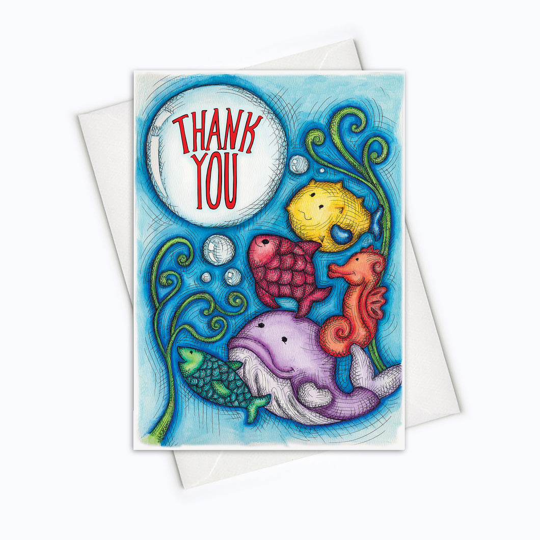 Under the sea greeting card fishes thank you card