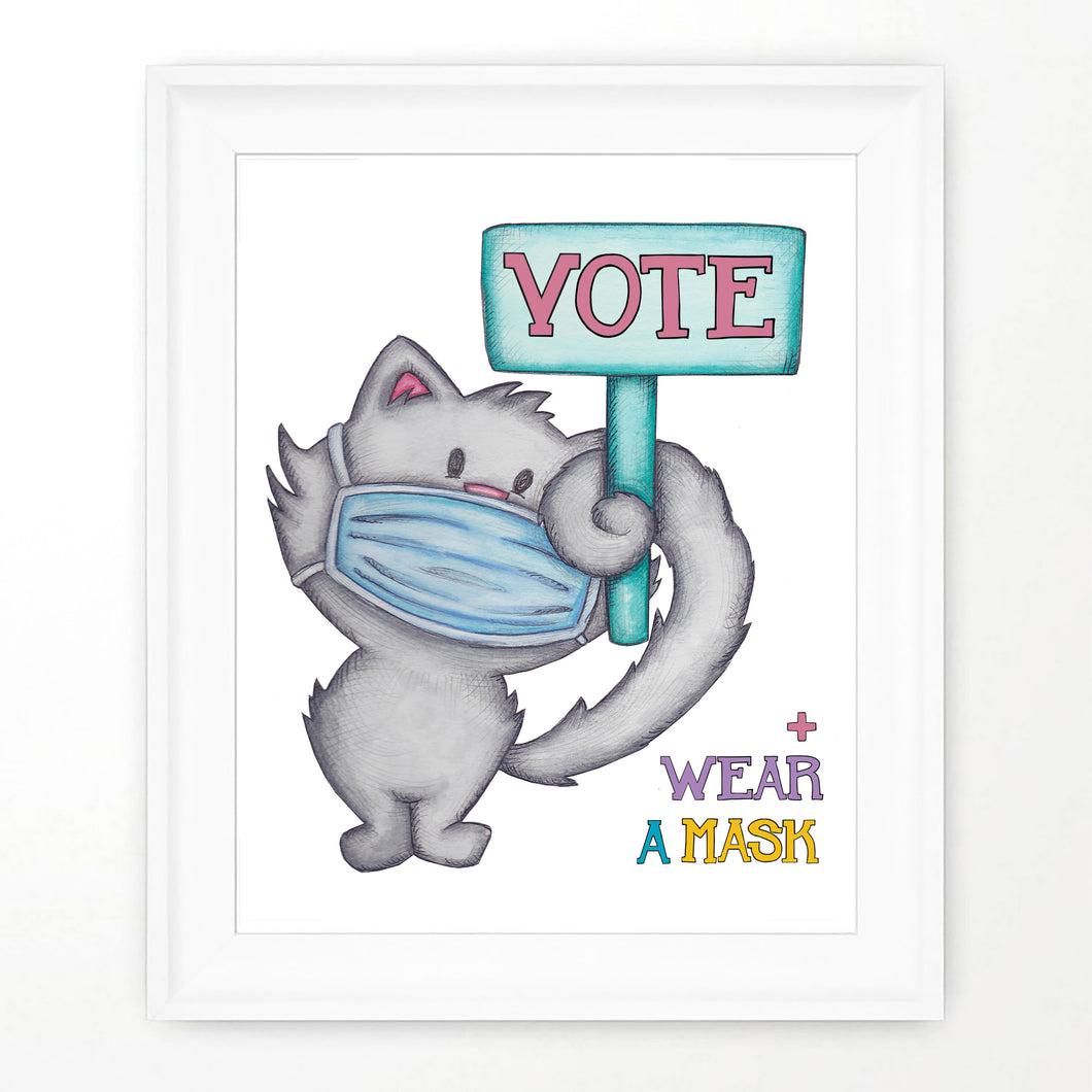 VOTE & WEAR A MASK CATS PRINT | Cat Poster Room Decor | Cats Poster Room Decor | Cat Lovers Poster | Bodega Cat Art | Cute Cat Art | Cat Lady Gift | Funny Cat Art | Cat Fans | Wear A Mask Print | Vote Poster