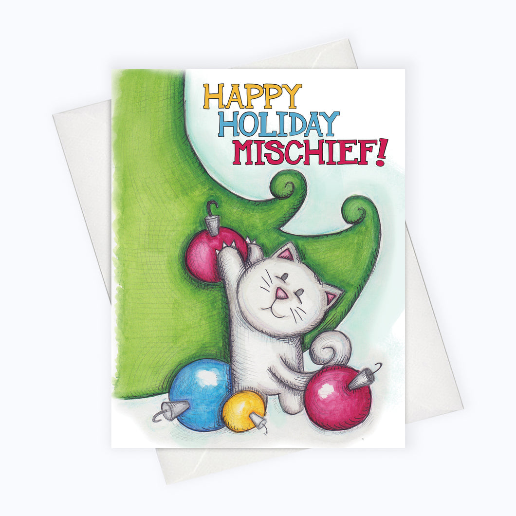 MISCHIEF CAT HOLIDAY CARD | Messy Cat Holiday Greeting Card | Holiday Stationery | Christmas Cat Card